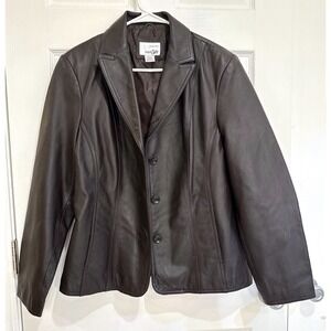 East 5th Leather Blazer Jacket Brown Button Front Career Office‎ Large